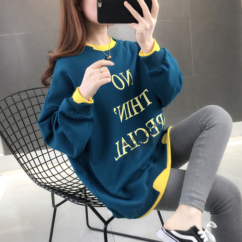 加绒卫衣女秋冬加厚潮ins韩版中长款假两件宽松上衣时尚网红外套