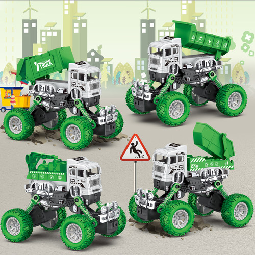 仿真回力攀爬越野环卫垃圾翻斗车吊车运输车模型儿童玩具礼物