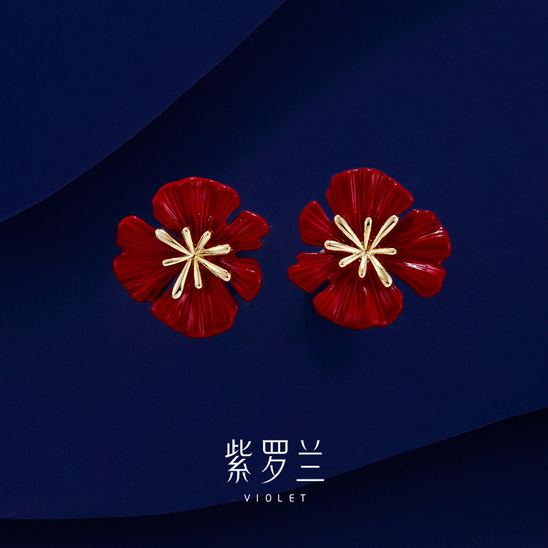 【紫罗兰正版】红灿花耳钉轻奢气质高级感红色花朵耳饰新款送礼潮,饰品/流行首饰/时尚饰品新,耳钉,淘宝优惠券,粉丝福利购,淘宝优惠卷