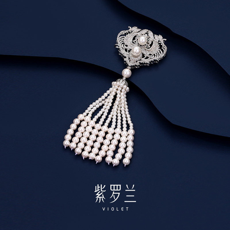 紫罗兰正版双凤珠胸针