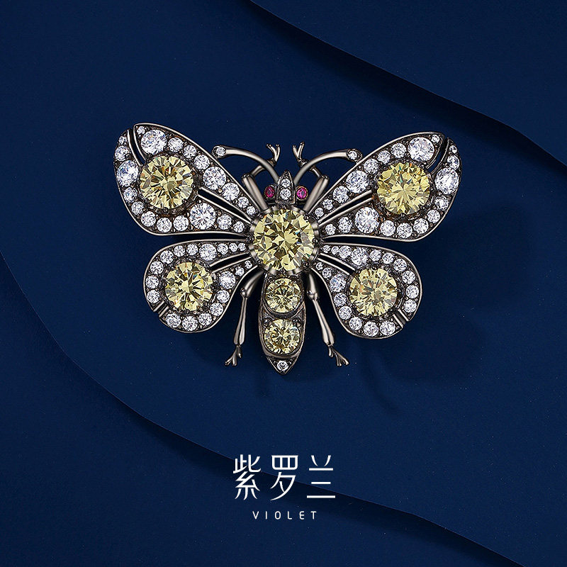 【紫罗兰正版】华蝶S925纯银胸针高档女蝴蝶胸花节日礼物潮别针