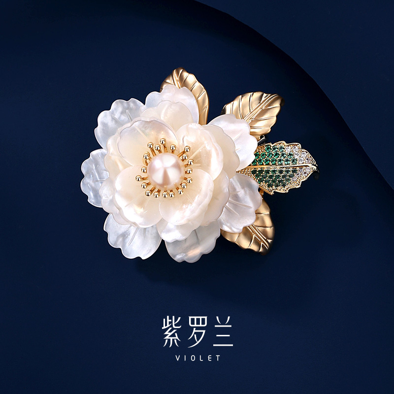 紫罗兰正版芊花山茶花胸针