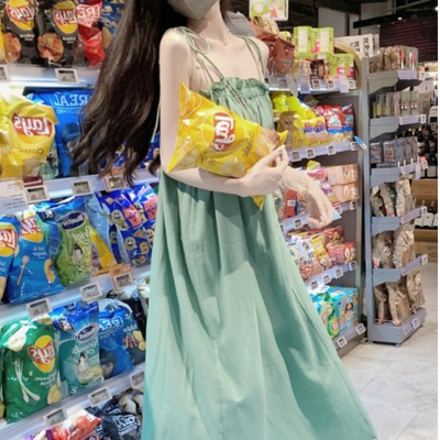 木耳边抹胸吊带连衣裙女夏季海边度假风沙滩简约高级感中长款裙子
