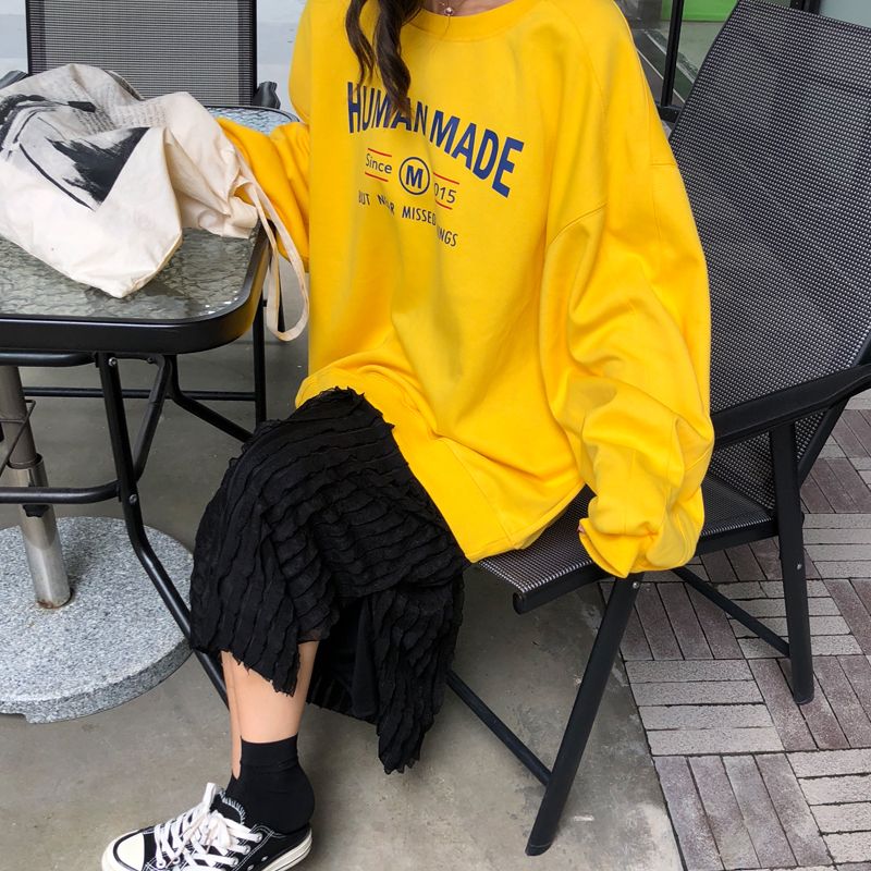 时尚百搭长袖T恤女卫衣女春秋新款韩版学生宽松长袖可外穿女上衣