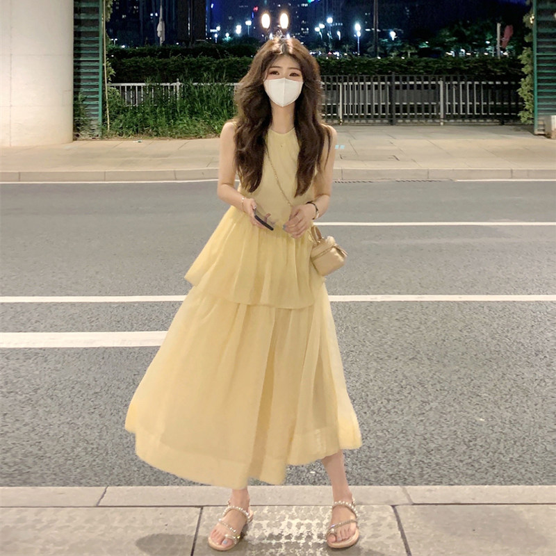 法式气质温柔风背心连衣裙女夏高级感小众设计小个子无袖公主裙子