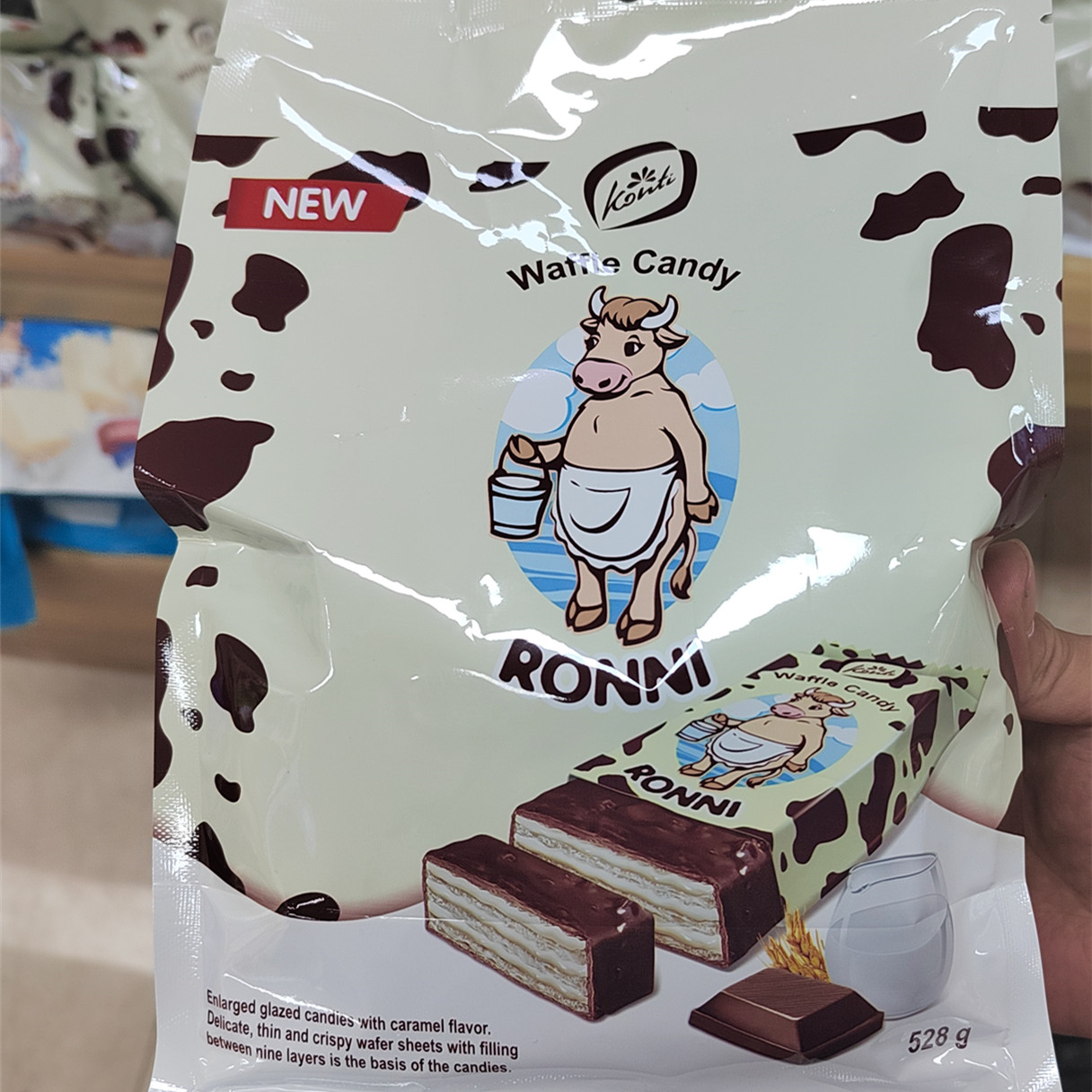 俄罗斯巧克力威化饼干528克康吉巧克力大奶牛威化办公室零食品
