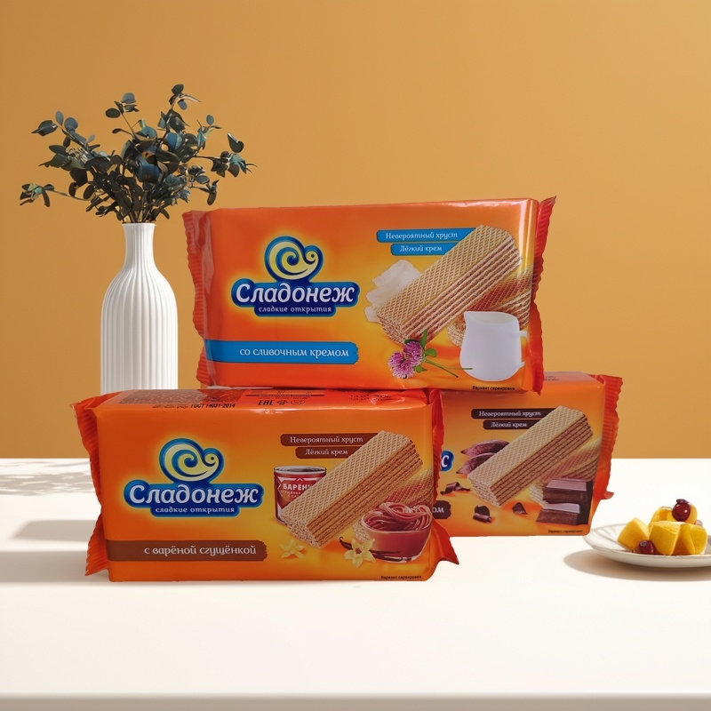 俄罗斯巧克力威化饼干原装进口威化焦糖奶油夹心办公室宿舍零食品