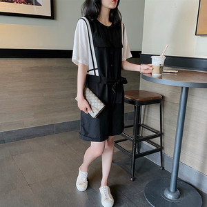 黑色连体裤女短裤2022夏季新款韩版宽松高腰工装大码连衣裤连体衣