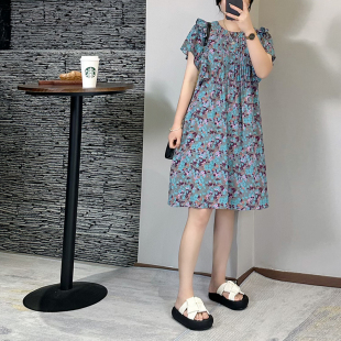 2026夏季新款女装宽松荷叶摆大码胖妹妹雪纺碎花显瘦连衣裙女