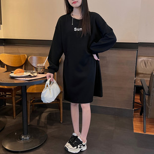 气质卫衣裙子中长款大码胖mm加厚秋冬季连衣裙巨显瘦女装2024年