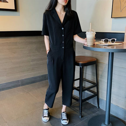 宽松高腰工装连体裤女2025新款夏季坠感阔腿裤显瘦洋气减龄连衣裤