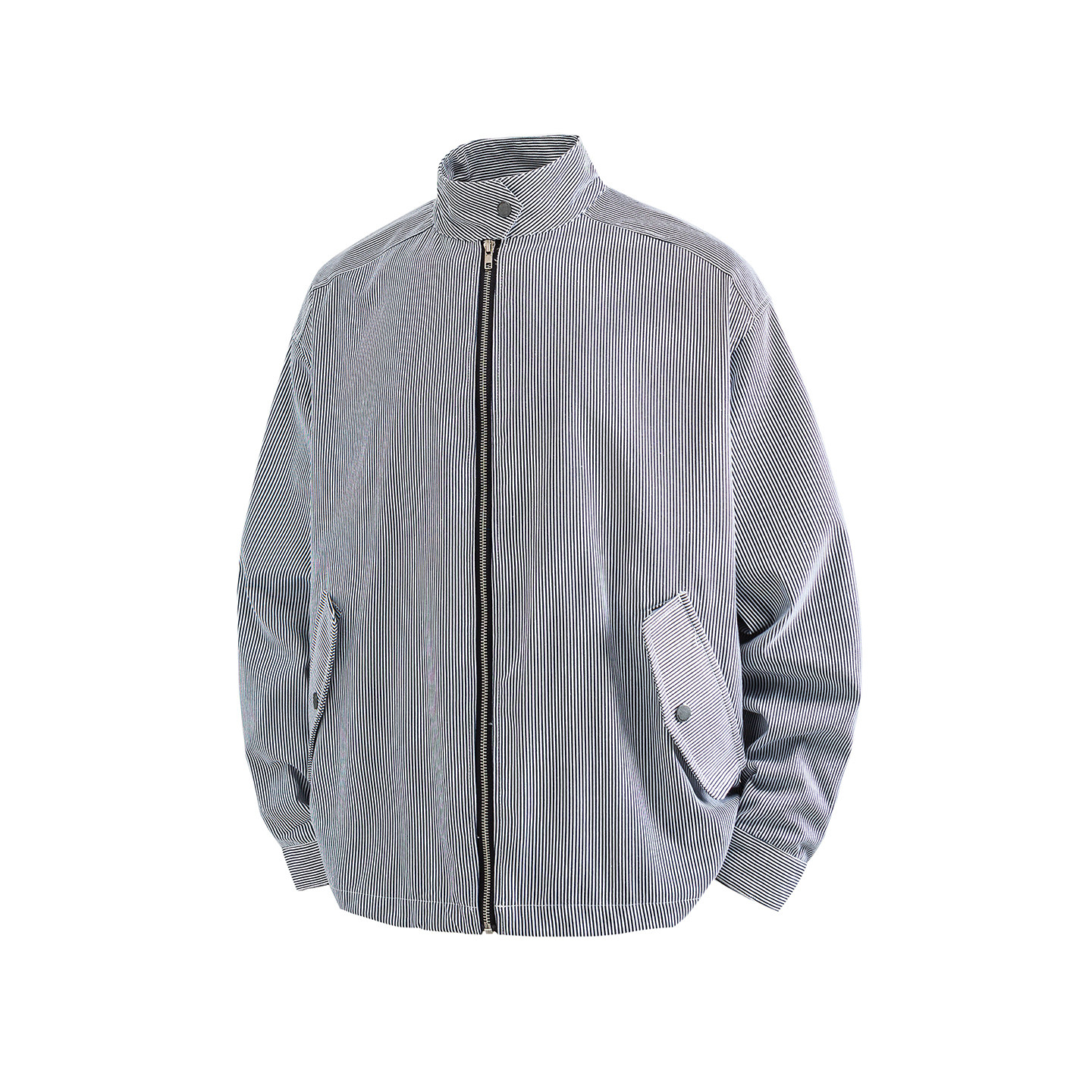 美式重磅立领条纹设计款夹克秋季cleanfit情侣款廓形休闲外套上衣 - 封面