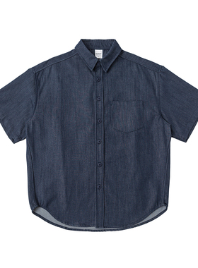 口袋纯色复古仿牛仔短袖衬衫男夏季薄款工装风休闲透气宽松衬衣