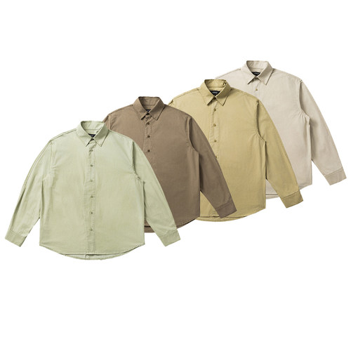 2025秋季新款设计感不对称翻领衬衣纯棉男装纯色基础款长袖衬衫