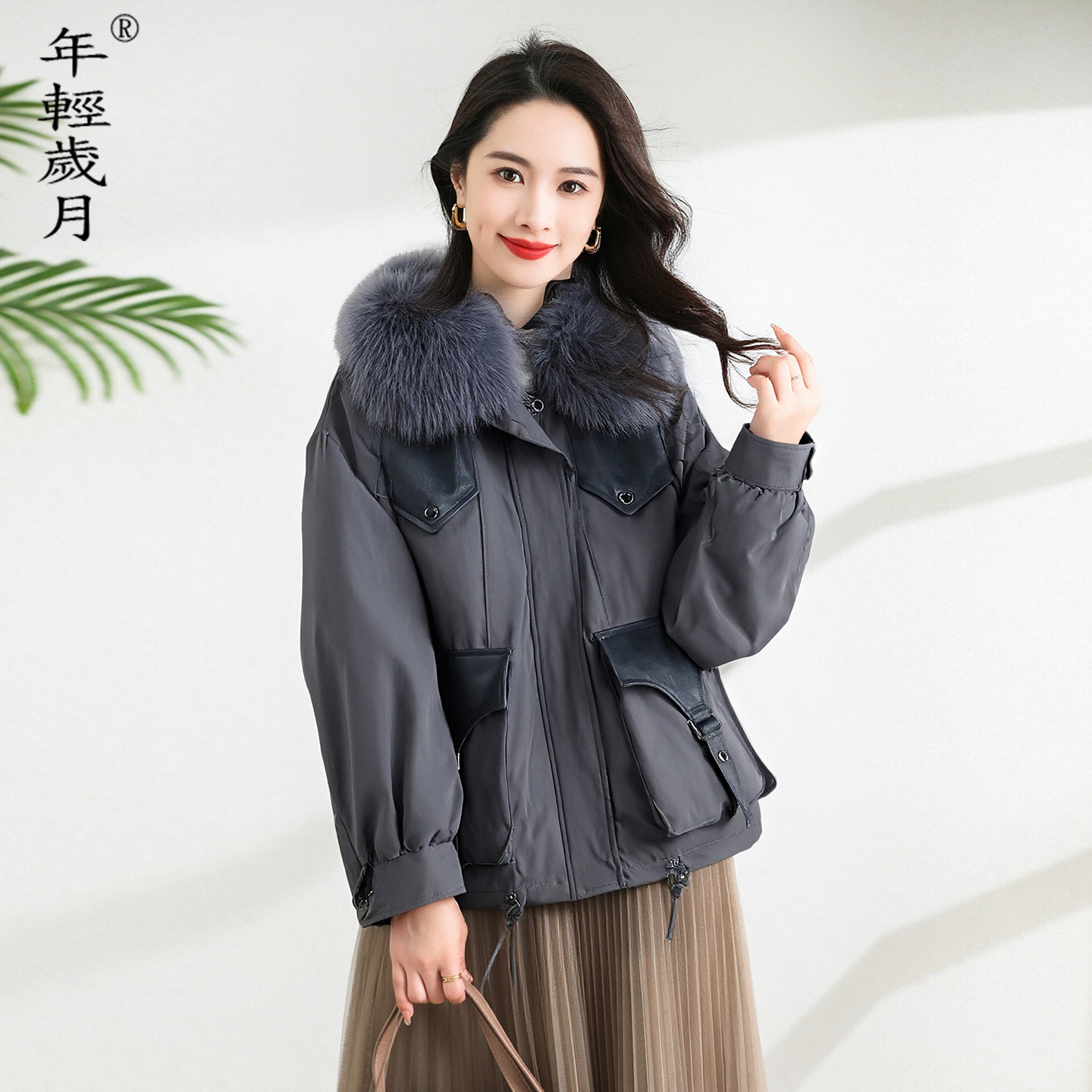 派克女狐狸毛领羽绒服女短款