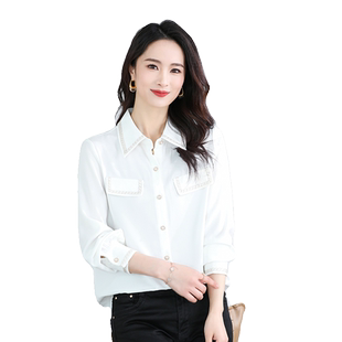 凉感新款经典翻领上衣显瘦宽松女衬衫2025春夏新款免烫不易皱衬衣