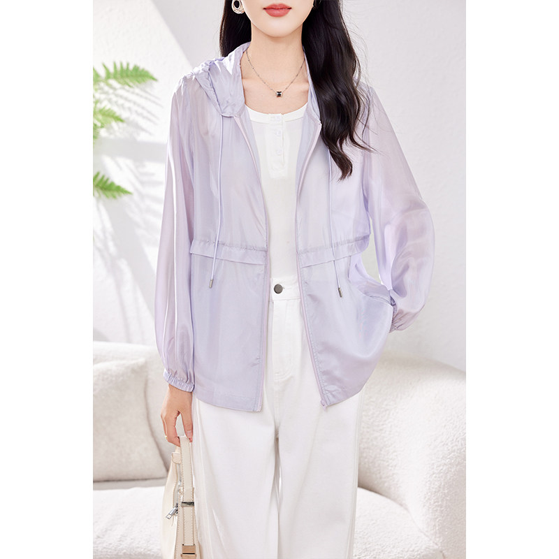 轻薄连帽真丝防晒衣女2026夏季新款高端拉链外套桑蚕丝防晒服