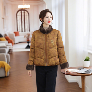 妈妈冬季短款小个子羽绒服女立领2025新款中老年冬装国风外套加厚