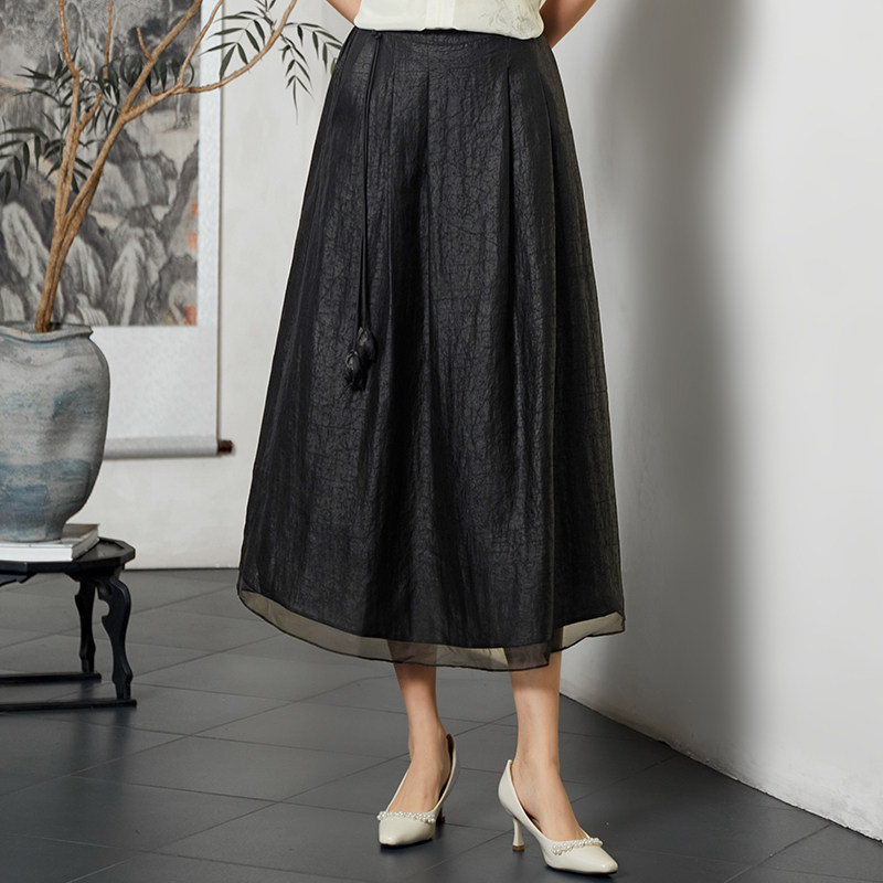 重磅真丝半身裙中长款女高端香云纱龟裂纹2025夏季新款桑蚕丝裙子