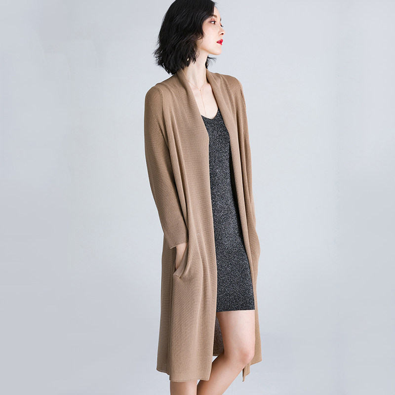 轻熟优雅风针织开衫女中长款2026年春季新款薄款长袖外套极简风