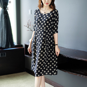 杭州波点真丝连衣裙高端2026夏新款直筒短袖年轻妈妈气质桑蚕丝裙