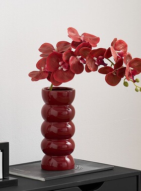 法式复古红色陶瓷花瓶蝴蝶兰高级感中古风花器摆件银柳鲜花插花