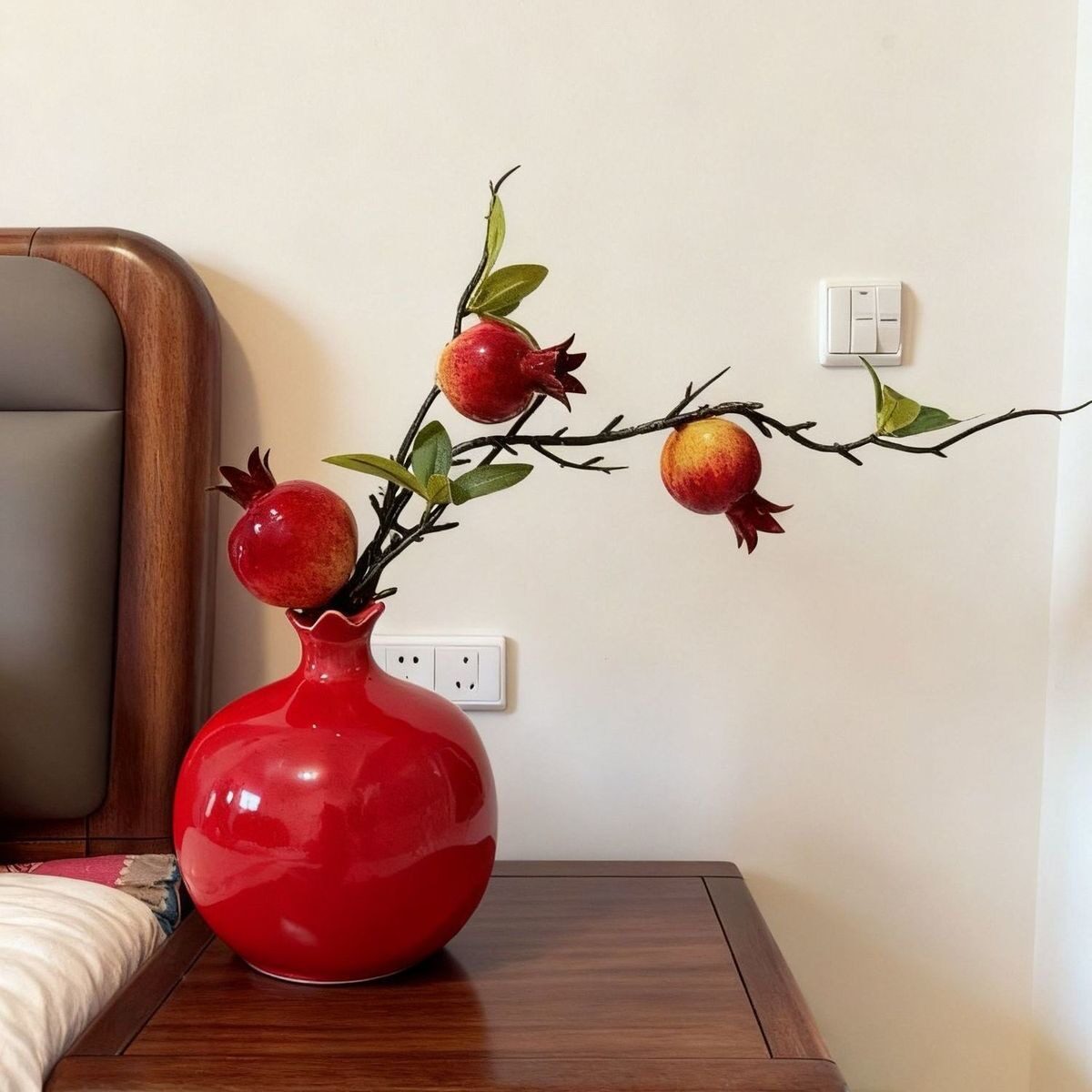 喜庆摆件石榴花仿真花假花石榴果树枝果实餐桌装饰吉祥果摆件摆设