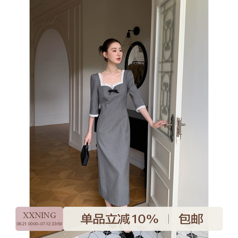XXNING法式花边领连衣裙