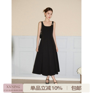 背心长裙 XXNING 法式 方领百褶连衣裙女夏季 气质名媛赫本风无袖