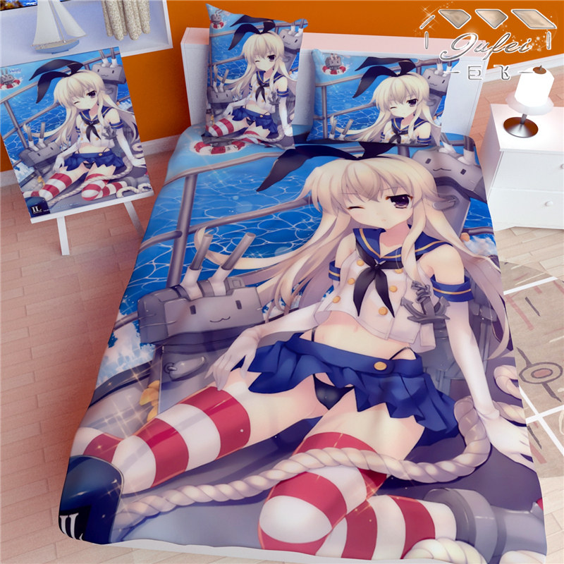 舰队collection岛风舰娘夕立动漫周边diy定制床单被套四件套毛毯