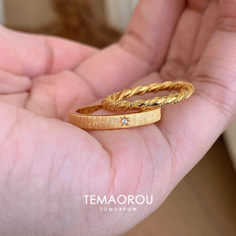 两件套~vintager八芒星金银拉丝戒指女星芒食指戒中古指环手饰品