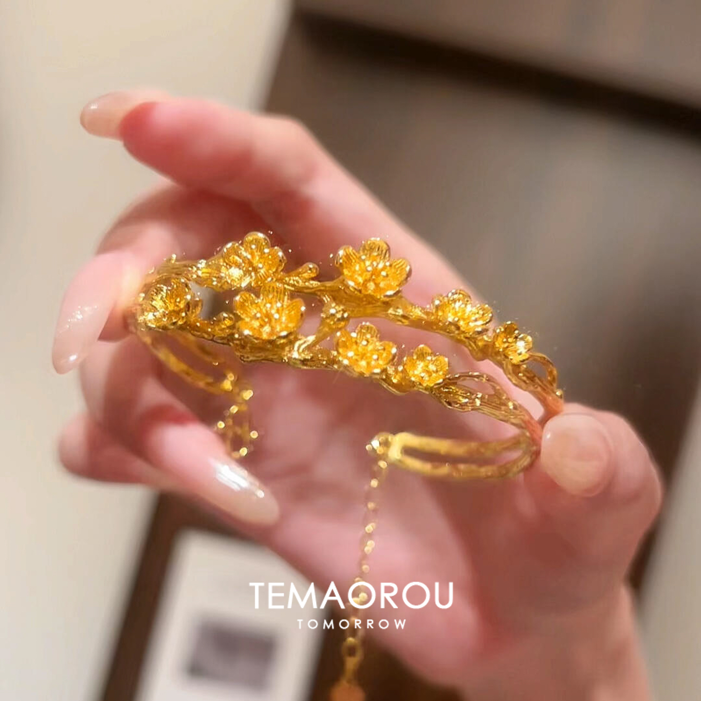 【桃花幺幺】沙金不掉色繁花双层手链女新中式复古手镯小克重手饰