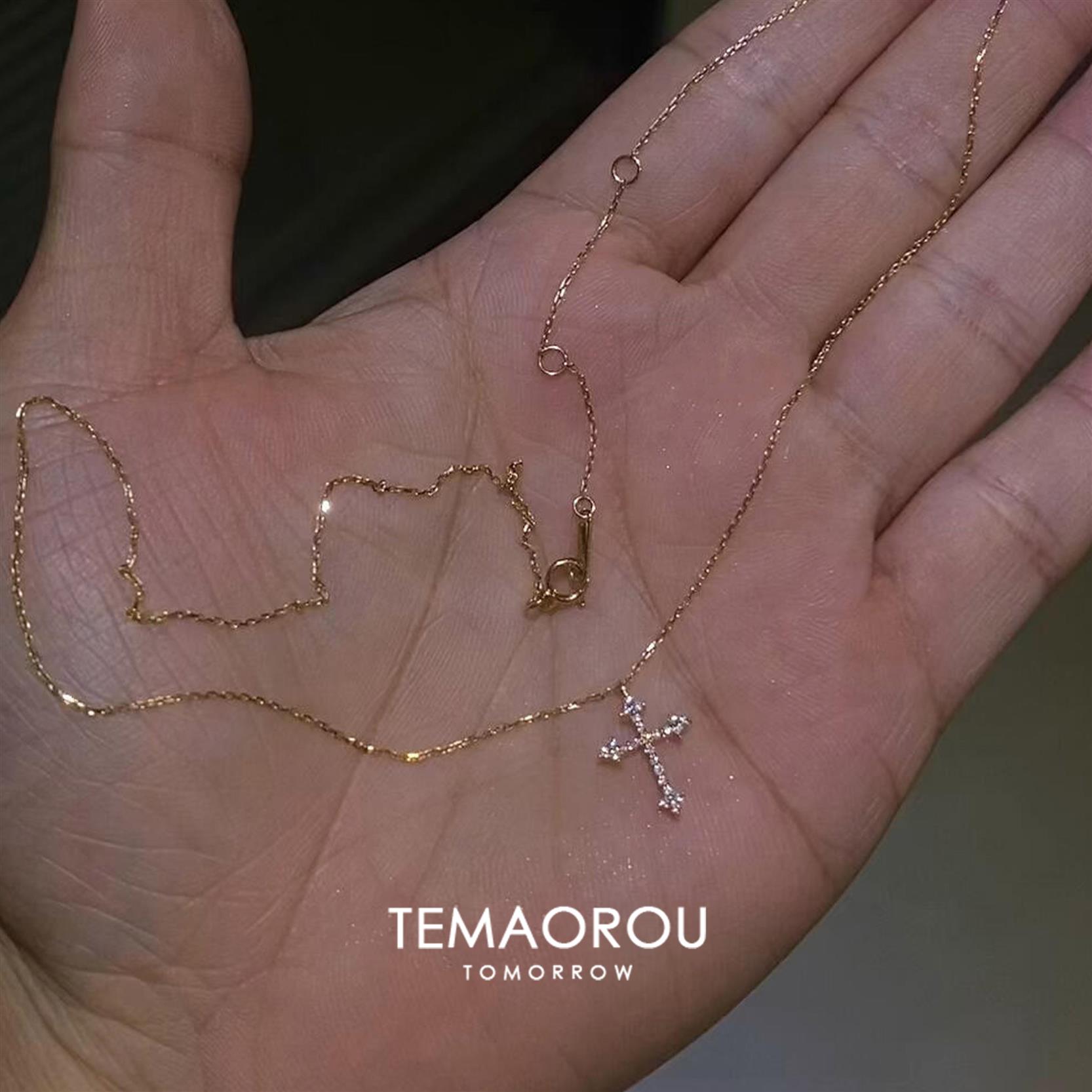 巨闪！s925纯14k金十字架钻石闪钻吊坠项链女小巧精致锁骨链高级