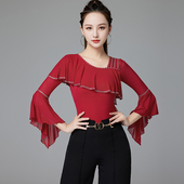 国标舞上衣女2026新款 摩登华尔兹交谊拉丁跳舞蹈连体烫钻练功服装