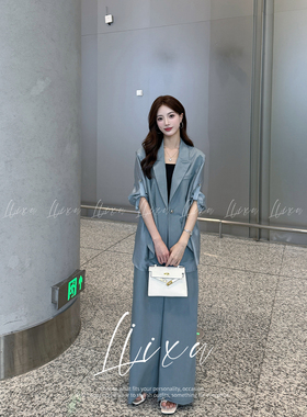 Liixu 夏季高智感薄款西装套装七分袖西服垂感裤子显瘦通勤两件套