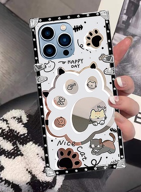 奢华大牌方形适用于苹果15promax手机壳红米Note13Pro新款OPPOReno6镜面vivoS17Pro高级感oppoA2小众女华为