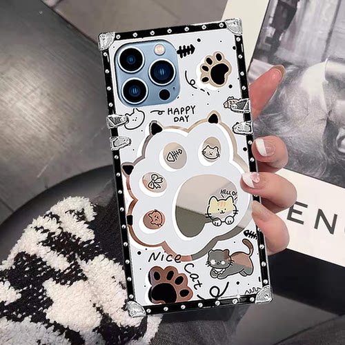 奢华大牌方形适用于苹果15promax手机壳红米Note13Pro新款OPPOReno6镜面vivoS17Pro高级感oppoA2小众女华为