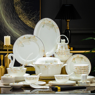 景德镇陶瓷餐具套装 碗碟套装家用骨瓷餐具碗盘筷陶瓷 乔迁高级感