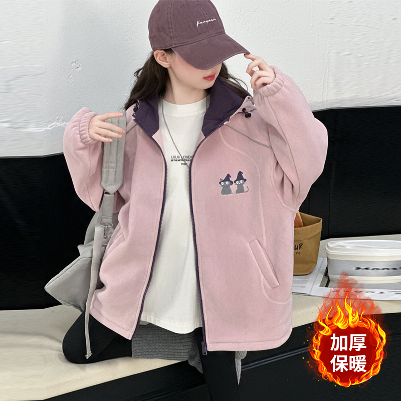 女童外套2025新款时尚深秋帽衫潮