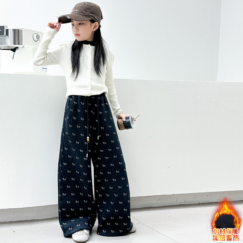 女童加绒裤子冬季中大童休闲长裤