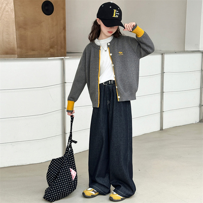 女童针织开衫2025新款毛衣套装潮