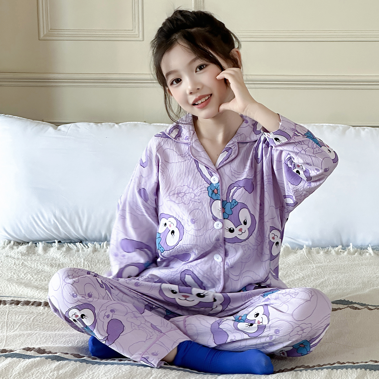 女童睡衣春秋新款长袖家居服套装