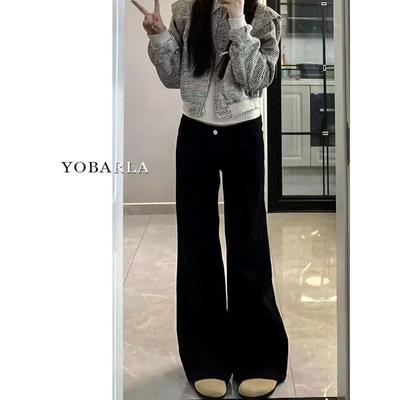 小个子美式不贴辣妹黑色喇叭牛仔裤显瘦新款低腰宽松垂感拖地裤子