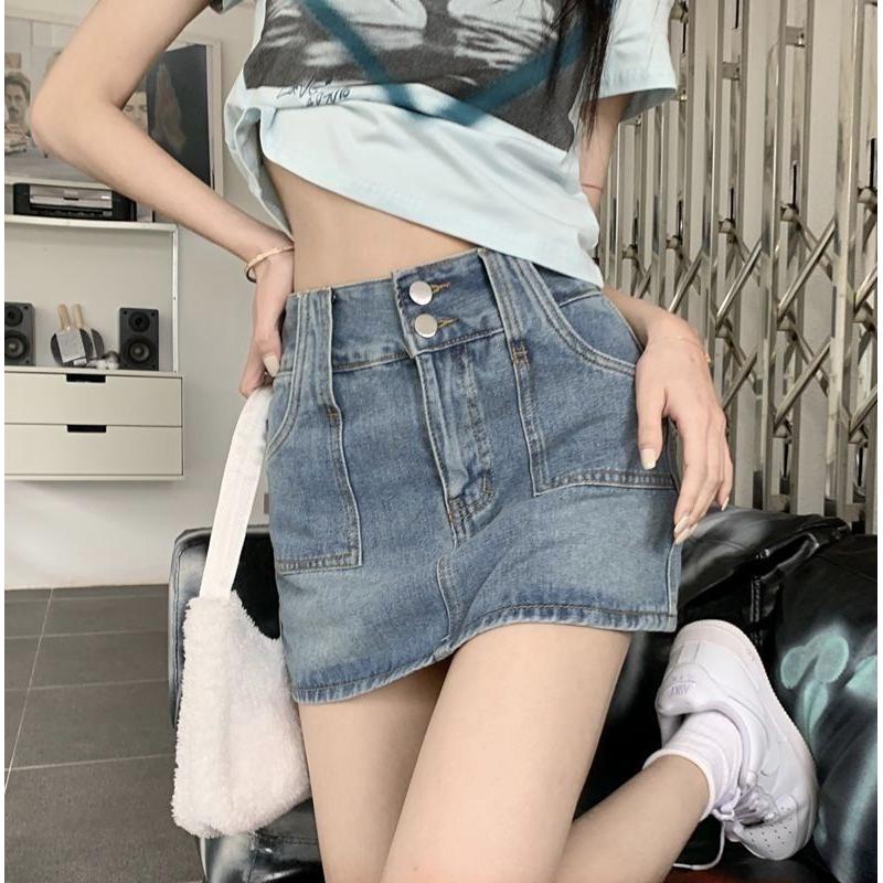 辣妹水洗复古牛仔半身裙女装夏季a字半裙高腰小个子包臀短裙子潮