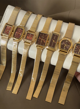 MIDI马年鎏金橙色中古风金色阿仙奴带手表女款小众轻奢精致石英表