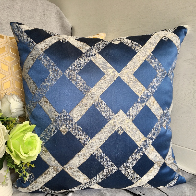 蓝色抱枕沙发客厅橙色格子轻奢床头靠垫大靠背床上靠枕枕套60简约