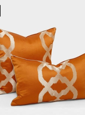 橙色轻奢腰枕靠垫美式沙发客厅抱枕套复古风样板房靠枕套不含芯