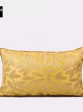 黄色新中式植物树叶靠垫套高经密粗纱提花沙发抱枕套靠包腰枕直销