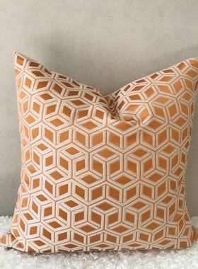 床头靠垫套软包蓝色靠枕橘色现代轻奢橙色布料抱枕沙发客厅不含芯