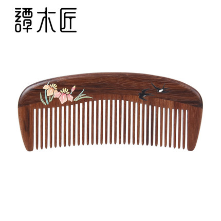 新品礼盒漆艺梳春来天然木梳子女士专用头皮按摩